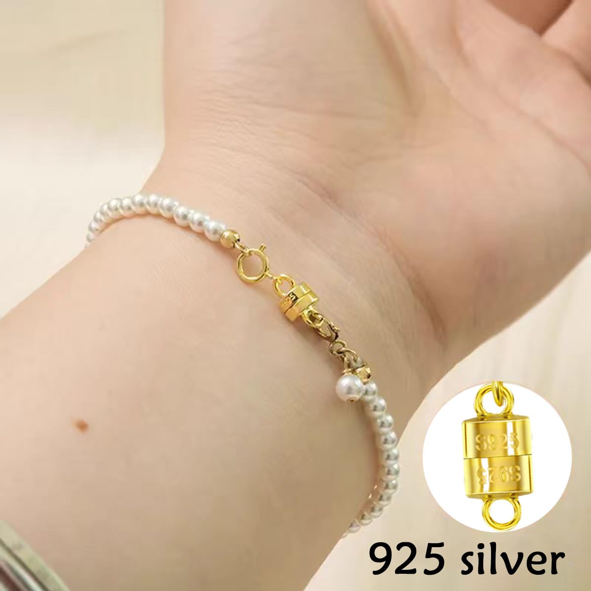 Oilzorr 925 Silver Magnetic Necklace Clasps, Magnetic Necklace Clasps and Closures for Bracelet Necklace Extender (4pcs Gold)