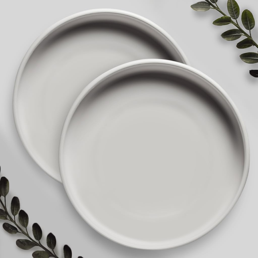 Willowy 2 Pack 9 Inch Matte White Ceramic Plant Drainage Trays, Indoor Use
