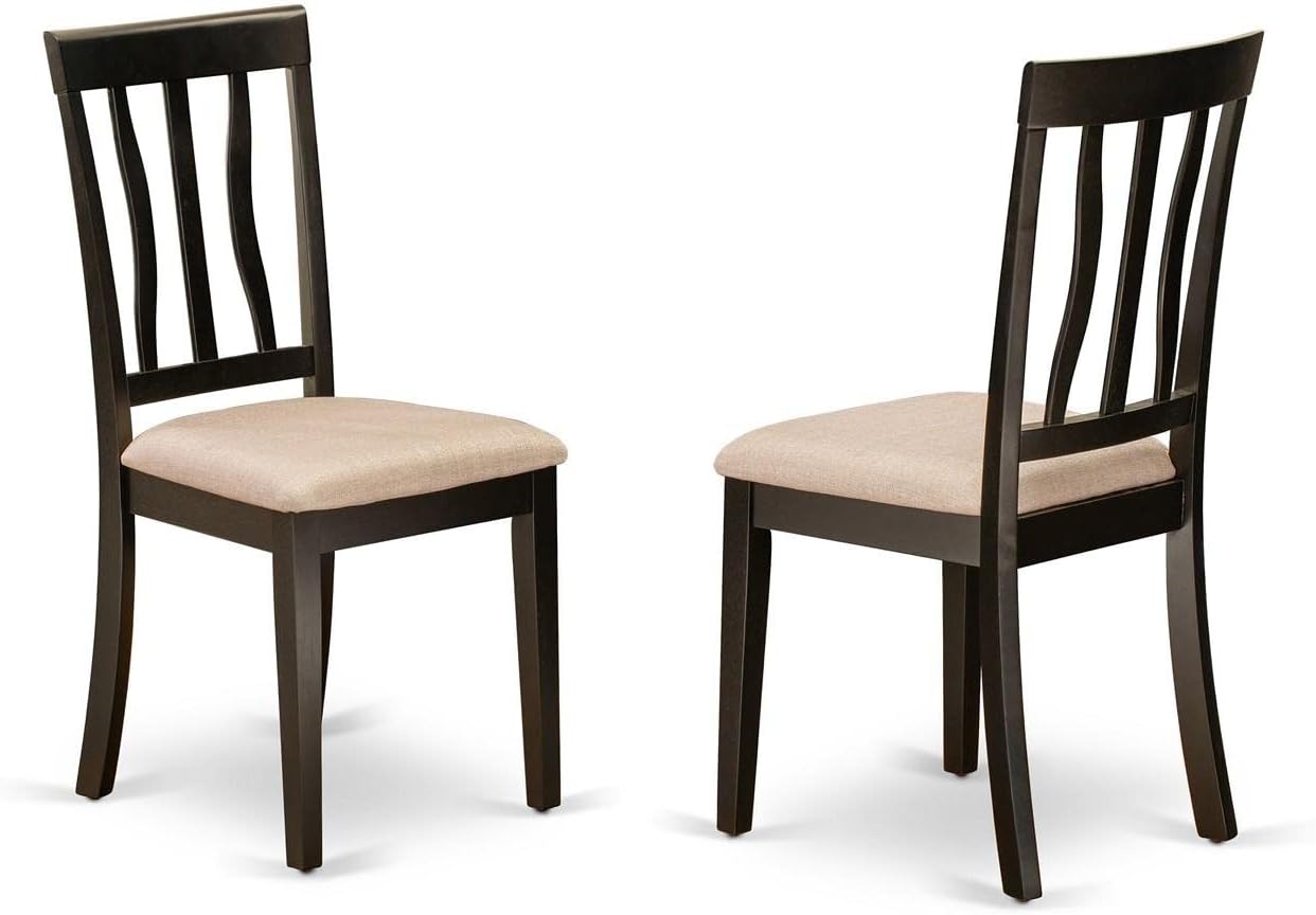 East West Furniture HLAN3-CAP-C 3 Piece Dining Table Set for Small Spaces Contains a Round Dining Room Table with Pedestal and 2 Linen Fabric Upholstered Chairs, 42x42 Inch, Cappuccino