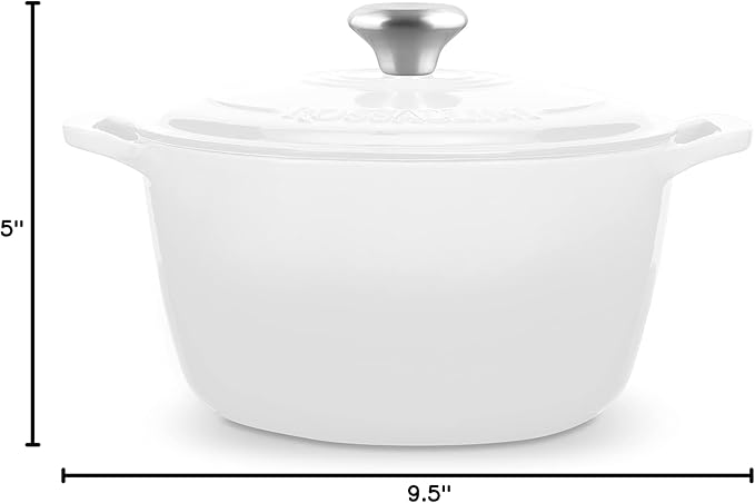 Signature Enameled Cast Iron Dutch Oven, Non-Stick Serving Pot with Tight Fitting Lid for Perfect Roasting, Baking, Sauteing, and Bread Making | 5.5Q (5.2L) - White
