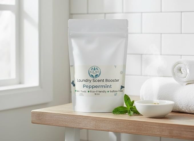 Plant-Based Laundry Scent Booster (Powder) - Peppermint | Invigorating Odor Eliminator, No Residue | Hypoallergenic for Sensitive Skin, Eco-Friendly, Non-Toxic Fabric Freshener | 16 Oz