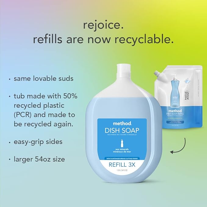 Method Gel Dish Soap, Refill, Clementine, Recylable Bottle, Biodegradable formula, 54 Fl Oz (Pack of 2)