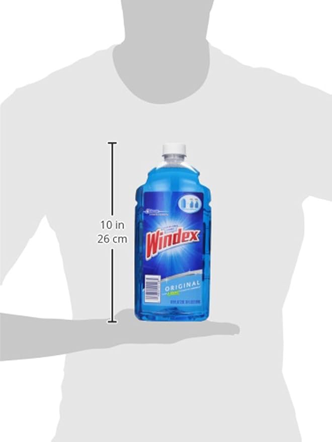 Windex Refill Glass and Window Cleaner Bottle, Bottle Made from 100% Recycled Plastic, Surface Cleaning Spray, Original Blue Scent, 2L (67.6 Fl Oz) (Pack of 6)