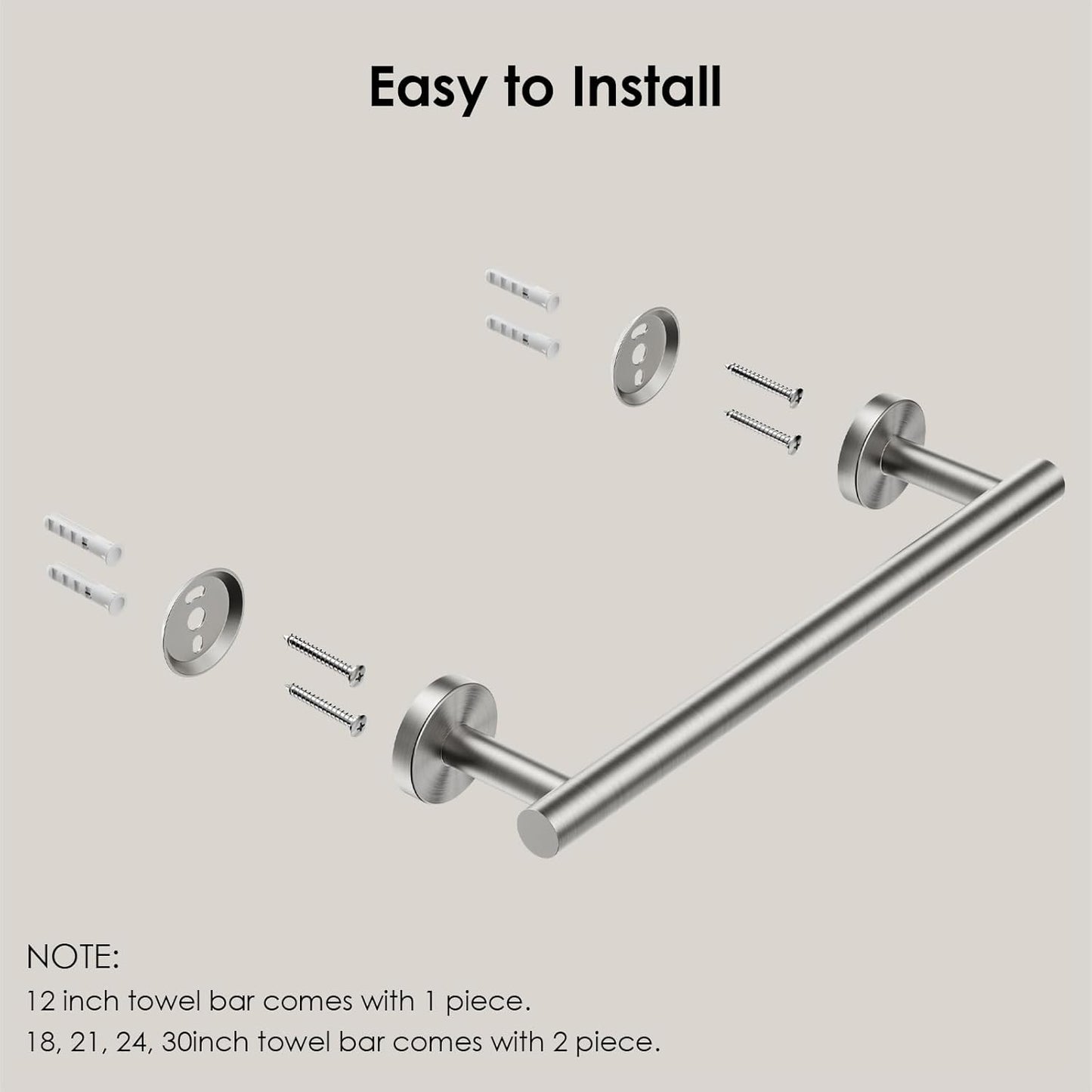 FORIOUS Towel Bar Wall Mounted, Stainless Steel Towel Racks for Bathroom, Includes Wall Mounting Hardware (Brushed Nickel, 14 Inch)