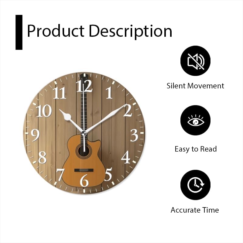 Guitar Wall Clock Non-Ticking Silent Clocks Battery Operated Analog Decor Clock for Home-Guitar Hanging On Wall(16inch)
