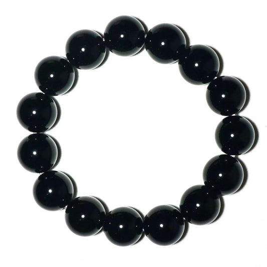 TaHLga 14mm Black Onyx Bracelet for Men Women| Round Beads | Natural Root Chakra Connection Stone | Strength & Protection |Fits for XLarge Size 8.5-9" Wrsit