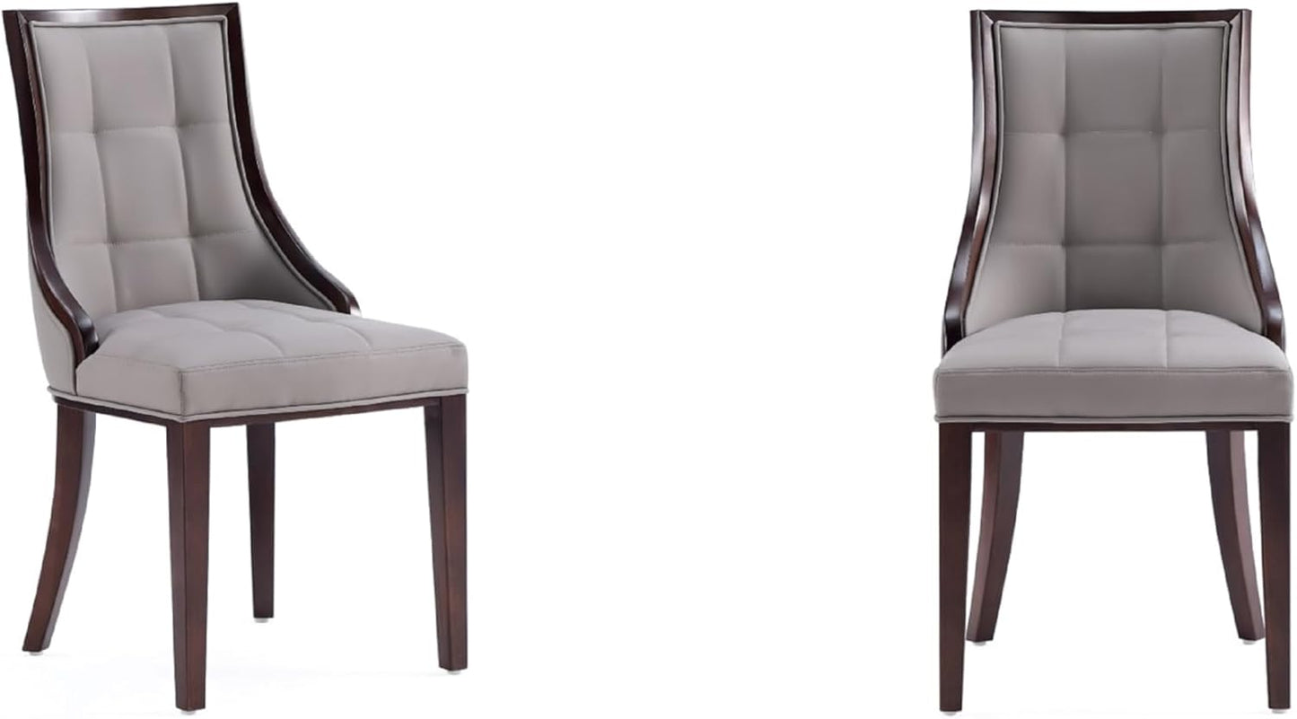 Manhattan Comfort Fifth Avenue Faux Leather Dining Chairs, Parsons Accent Furniture with Padded Wingback Seat, Fine Rectangular Stitching and Solid Beech Wood Frame, Set of 2, Grey