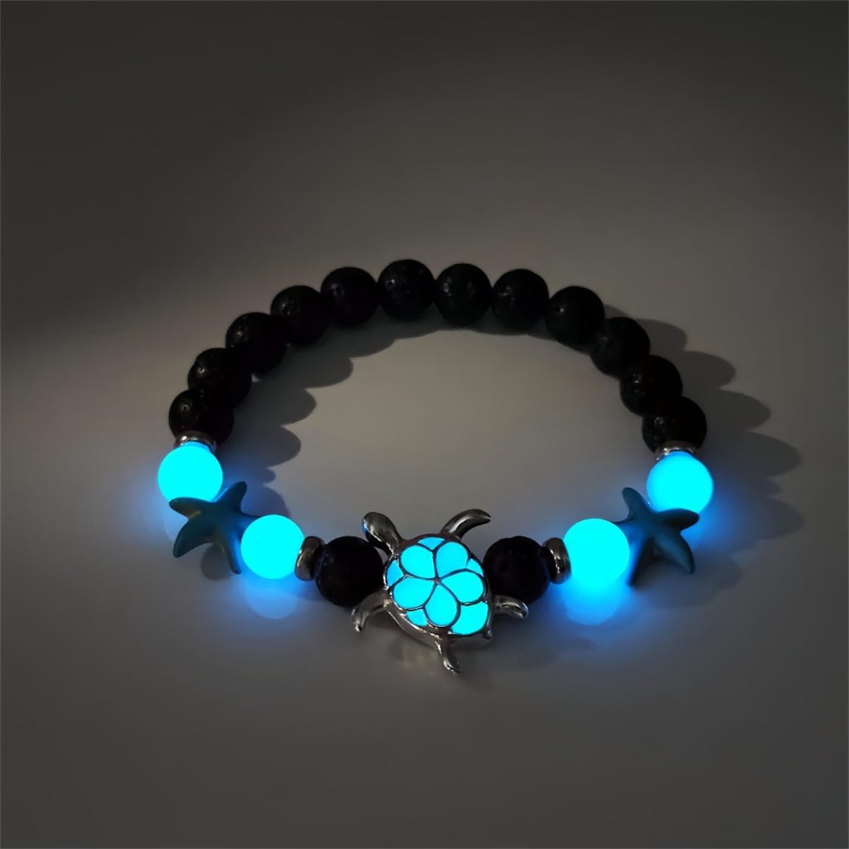 LXSSLY 8mm Natural Volcanic Stone Bracelets for Women,Ocean Turtle Luminous Bracelets,Lava Stone Glow bracelet,Elastic Stretch Beads Protection Bracelet for Men