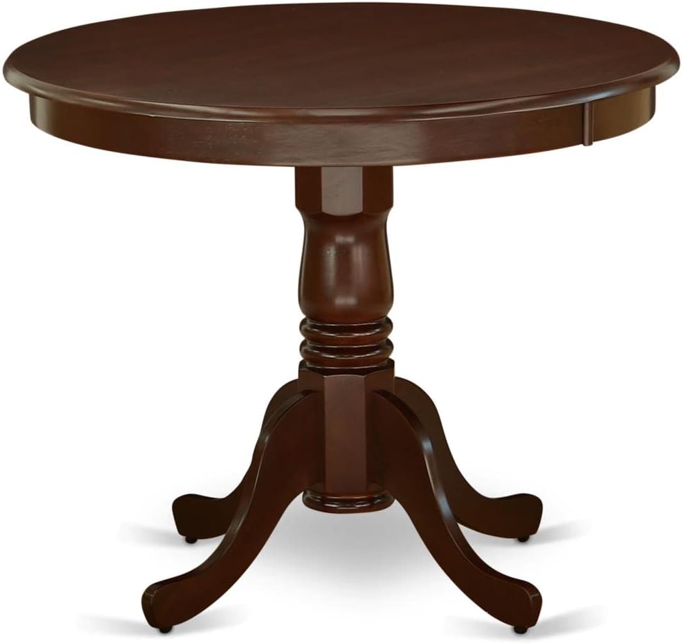 East West Furniture ANCA3-MAH-LC 3 Piece Kitchen Table Set for Small Spaces Contains a Round Dining Room Table with Pedestal and 2 Faux Leather Upholstered Chairs, 36x36 Inch, Mahogany