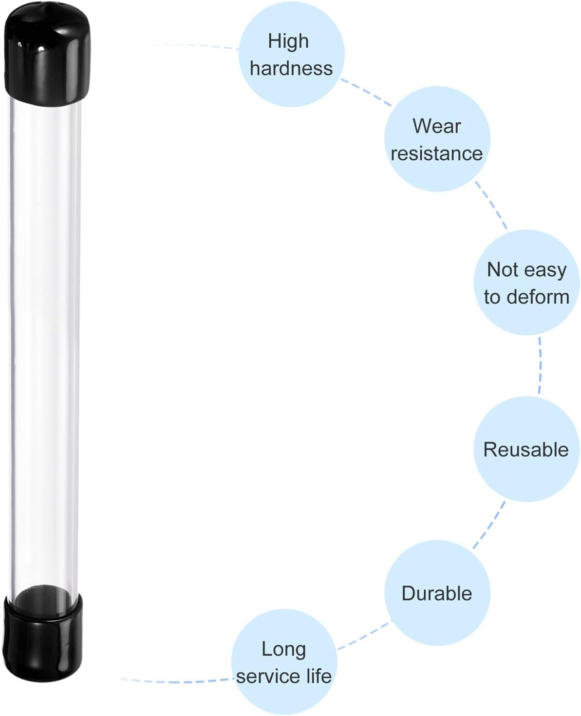 PATIKIL Clear Rigid Tube Round Plastic Tubing with Black Rubber Caps Polycarbonate Water Pipe, 305mm/ 12 Inch Length, 16mmx20mm/0.63"x0.8", 2 Set