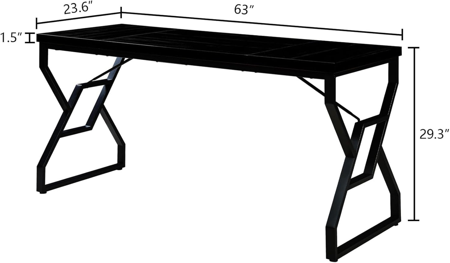 HOMISSUE 63-inch Executive Desk, Large Home Office Desk with Engineered Wood Tabletop and Metal Frame, Rustic Workstation Desks with Sturdy Structure, Long Computer Desks for Home Office, Writing