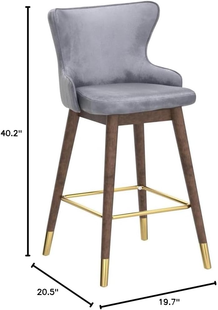 Roundhill Furniture Leland Fabric Upholstered Wingback Bar Stools, Set of 2, Gray