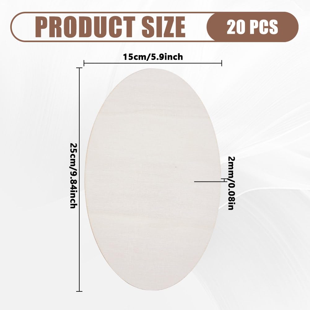 DELORIGIN 20pcs Wooden Oval Cutout 9.8 x 5.9 Inch Unfinished Wooden Blank Slices Crafts Natural Wood Circles DIY Plank Cutout Craft Supplies for Artist Painting Door Hanger Sign Wedding Decor