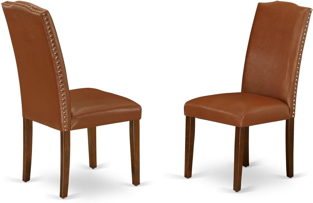 East West Furniture OXEN3-MAH-66 3 Piece Kitchen Table Set for Small Spaces Contains a Square Dining Room Table and 2 Brown Faux Faux Leather Upholstered Chairs, 36x36 Inch, Mahogany