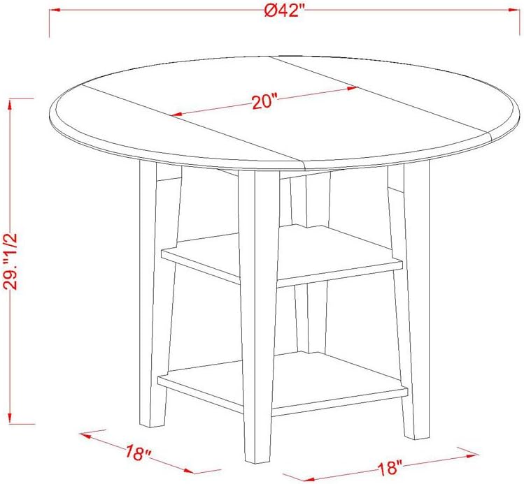 East West Furniture SUPL3-BMK-C 3 Piece Dining Table Set Contains a Round Dining Room Table with Dropleaf & Shelves and 2 Linen Fabric Upholstered Chairs, 42x42 Inch, Buttermilk & Cherry