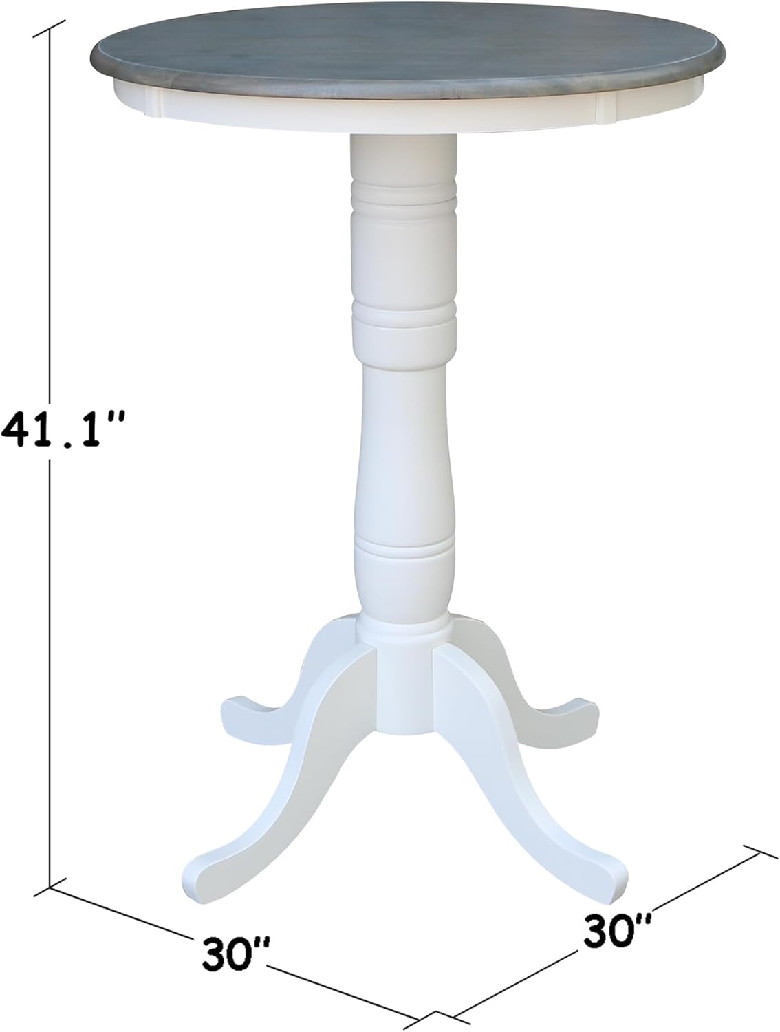 IC International Concepts 30" Round Top Pedestal Dining Table, 40.9" High, White/Heather Gray