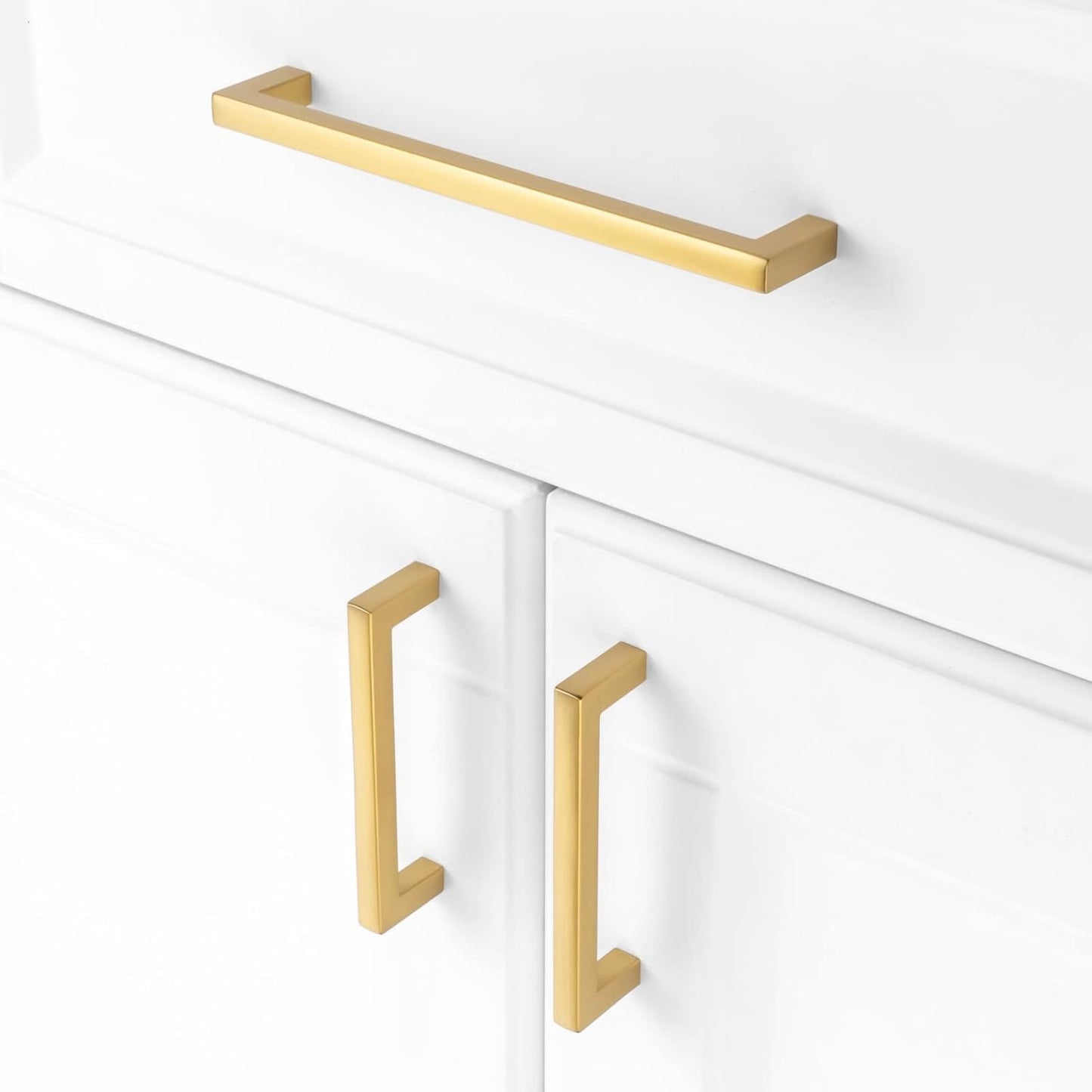 KOOFIZO 30-Pack Solid Square Bar Cabinet Handle - Brushed Gold Furniture Pull, 5 Inch/128mm Screwhole Distance for Kitchen Cupboard Door, Bedroom Dresser Drawer, Bathroom Wardrobe Hardware
