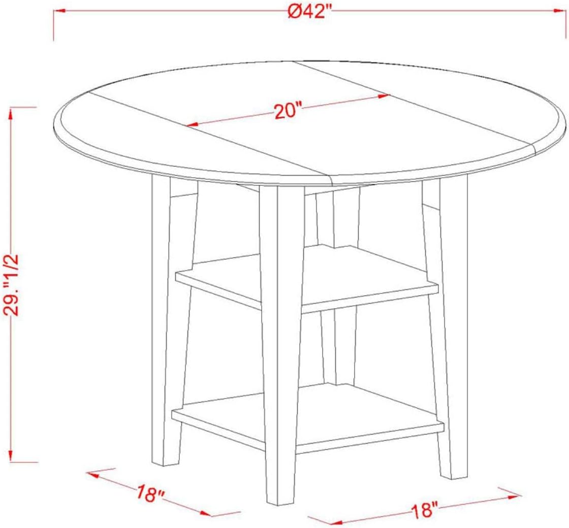 East West Furniture SUWE3-LWH-W 3 Piece Modern Dining Table Set Contains a Round Wooden Table with Dropleaf & Shelves and 2 Dining Room Chairs, 42x42 Inch, Linen White