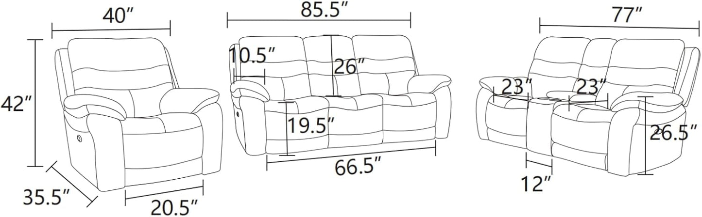 Electric Power Reclining Arm-Chair, Electric Genuine Breathing Leather Recliner Chair, Comfy Wide Lazy Top Grain Leather Chair with USB Port for Living Room (Grey, Single Chair)