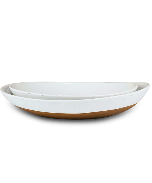 MORA Ceramic Large Serving Bowls- Set of 2 Oval Platters for Entertaining. Modern Kitchen Dishes for Dinner, Fruit, Salad, Turkey, etc. Oven, Dishwasher Safe, 110/80 oz, 16" / 14.6" - Vanilla White
