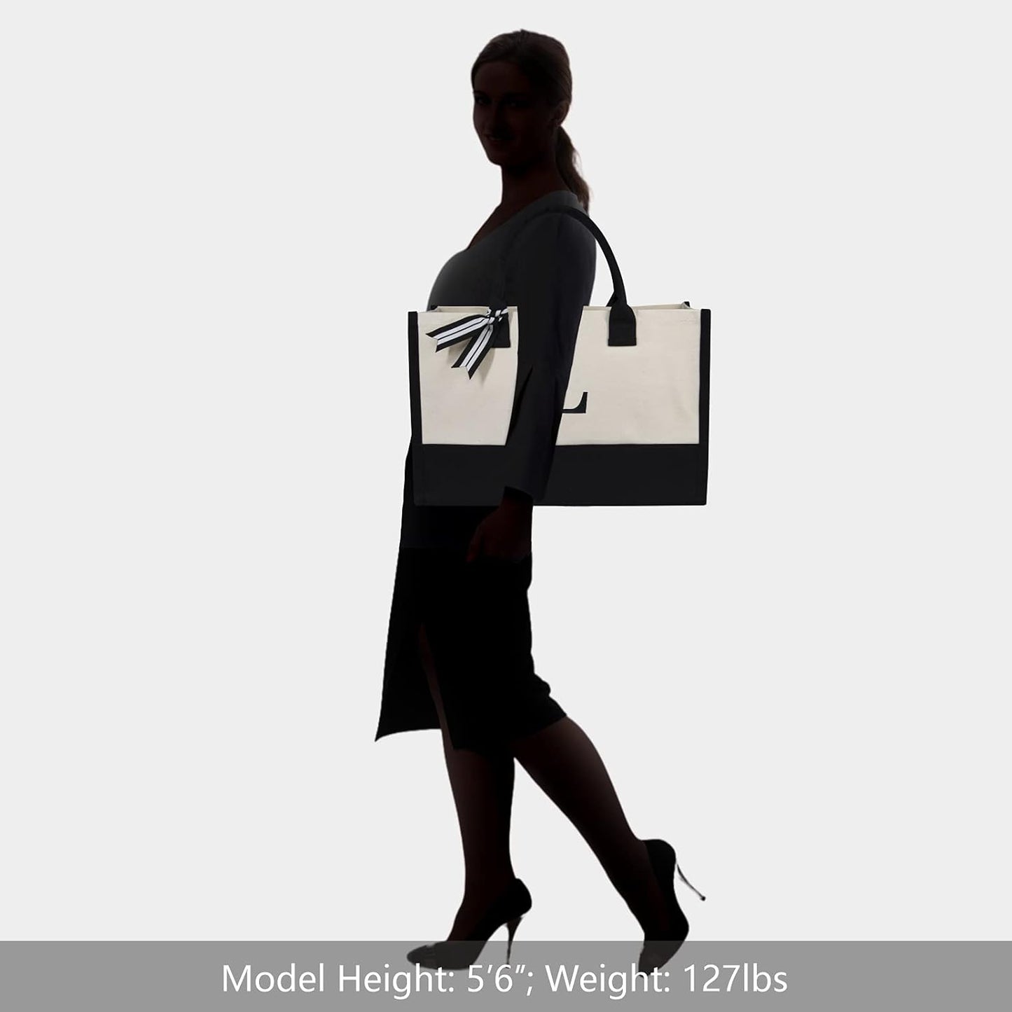 TOPDesign Embroidery Initial Canvas Tote Bag, Personalized Present Bag, Suitable for Wedding, Birthday, Beach, Holiday, is a Great Gift for Women, Mom, Teachers, Friends, Bridesmaids (Letter L)