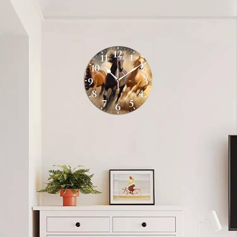 Horses Wall Clock Non-Ticking Silent Clocks Battery Operated Analog Decor Clock for Home-Three Horses Run Through The Desert(14inch)