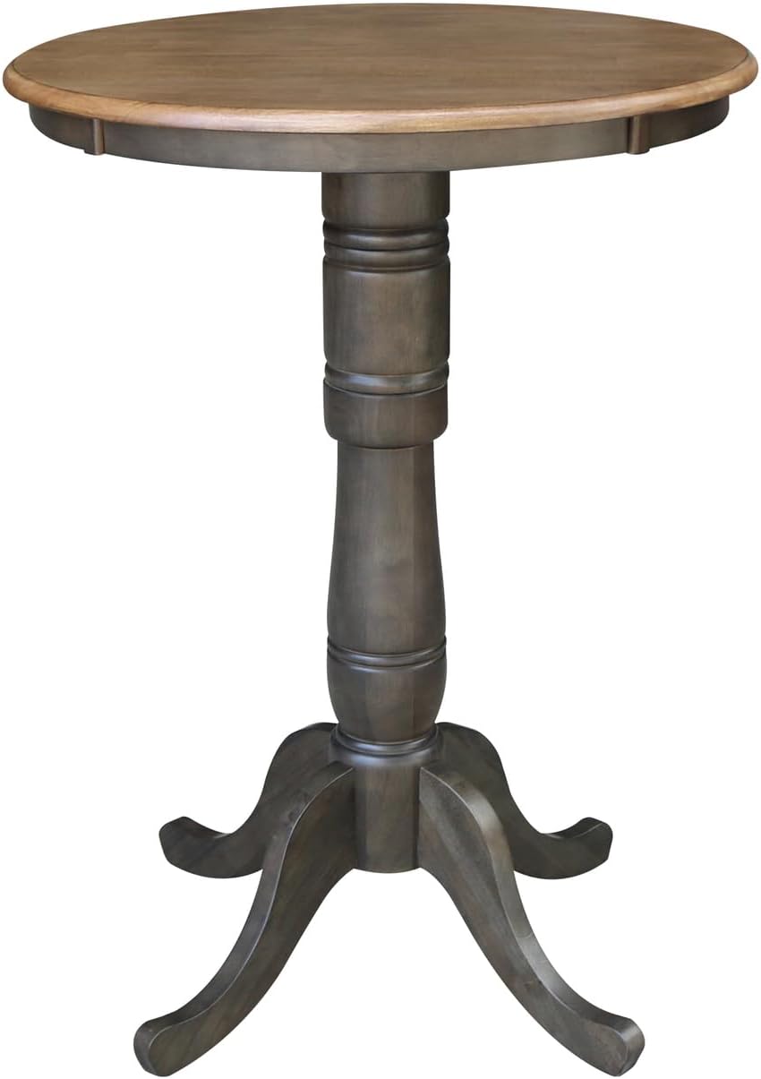 IC International Concepts 30" Round Top Pedestal Dining Table, 40.9" High, Hickory/Washed Coal