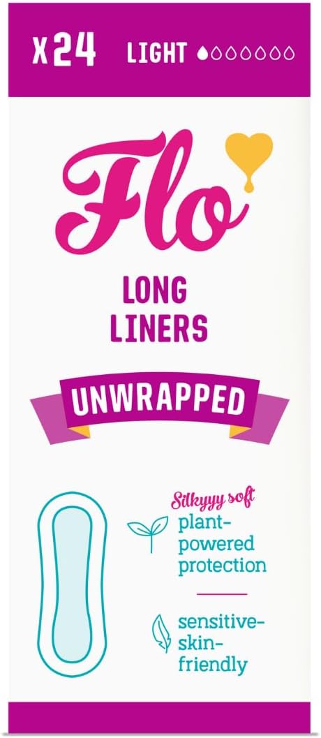 Flo - Unwrapped Long Liners (24 Pack) Light Flow - Natural, Absorbent, Soft & Breathable - Made with Organic Bamboo - Panty Liners for Women - No Chlorine Bleach or Fragrance - Vegan & Cruelty Free