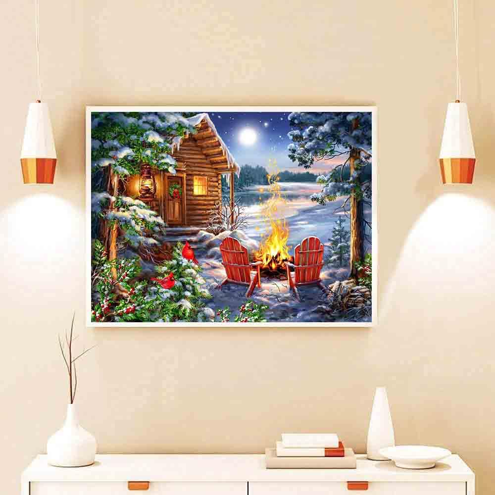4 Pack Stamped Cross Stitch Kits - Four Seasonal Landscape Counted Cross Stitch Kits for Beginners Adults,11 CT Patterns Dimensions Embroidery Kits Arts Craft Kits 16 x 12inch
