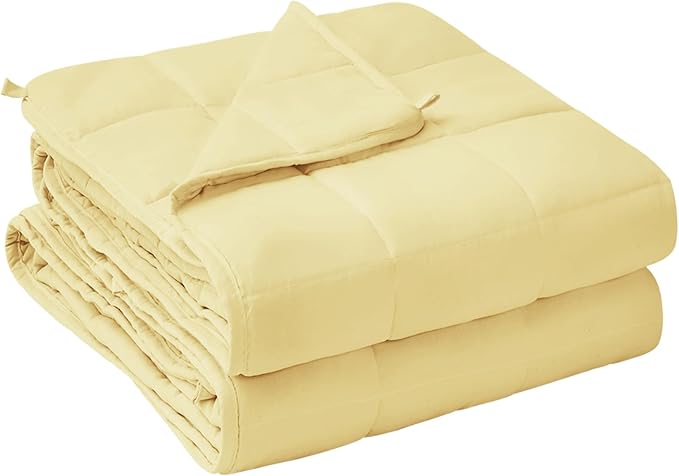 yescool Weighted Blanket for Adults (20 lbs, 60” x 80”, Yellow) Cooling Heavy Blanket for Sleeping Perfect for 190-210 lbs, Queen Size Breathable Blanket with Premium Glass Bead, Machine Washable