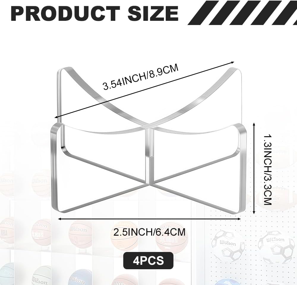 [4 Pack] Basketball Stand 3.54x1.3 Inch, Clear Acrylic Ball Stand for Display, Storage Holder for Football Volleyball Soccer Basketball Rugby