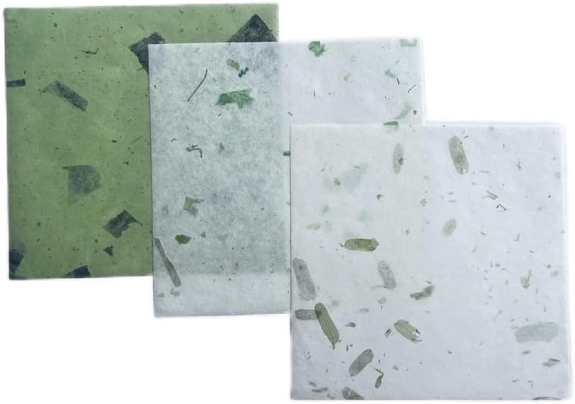 8 x 8 Inches Natural Fiber Leaves Banana Bark Mulberry Paper Sheets 50 Sheets Square Origami Paper Arts Folding Craft, Square Folding Paper for DIY Crafts (Mixed Green Leaves, etc.,, 8"x8")