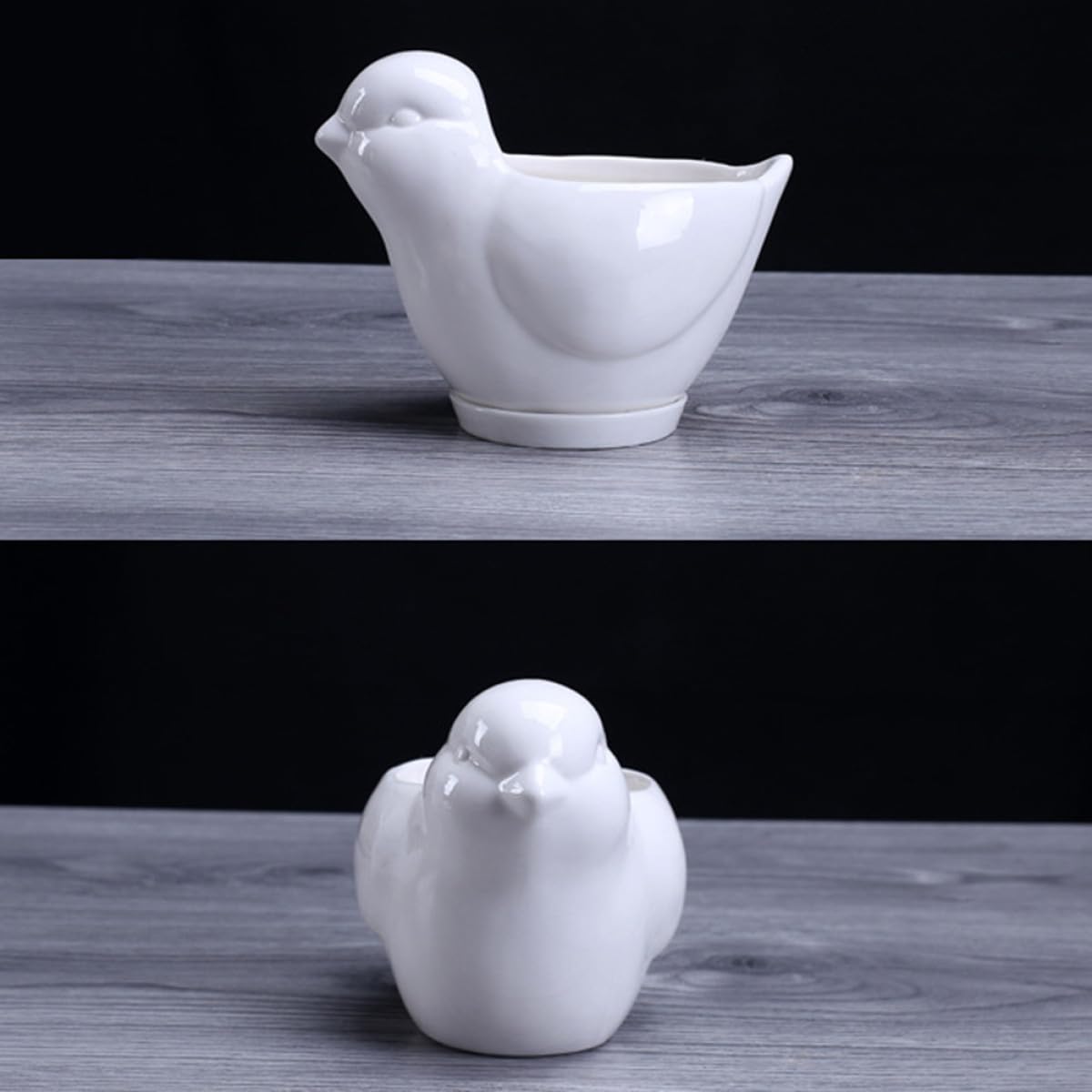 GLEAVI Ceramic Succulent Plant Pot Bird Shape with Tray Small White Flower Pot Indoor Desktop Planter for Home Office Garden Decoration