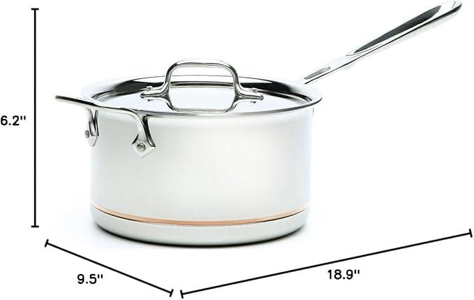 All-Clad Copper Core 5-Ply Stainless Steel Sauce Pan 4 Quart Induction Oven Broiler Safe 600F Pots and Pans, Cookware Silver