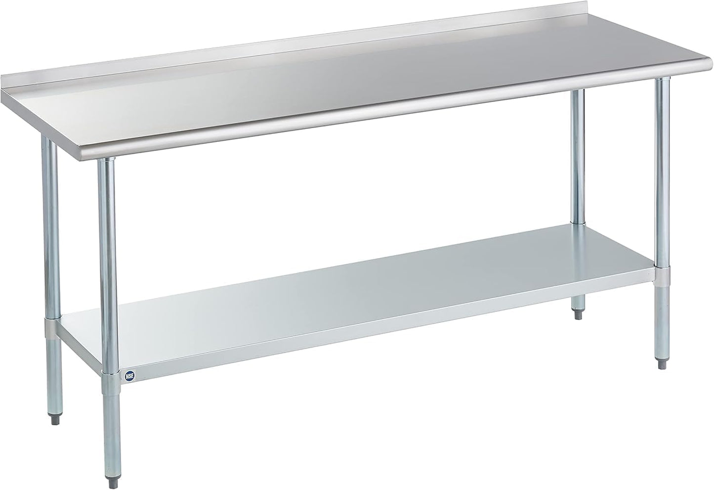 ROCKPOINT Stainless Steel Table for Prep & Work with Backsplash 24x72 Inches, NSF Metal Commercial Kitchen Table with Adjustable Under Shelf and Table Foot for Restaurant, Home and Hotel