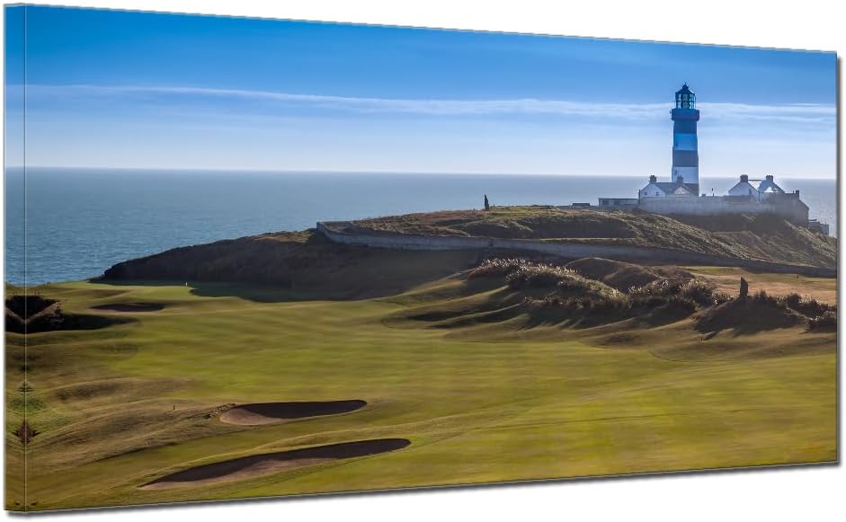 Large Golf Course Wall Art Lighthouse Paintings Golfing Field Landscape Artwork for Living Room Home Office Decor Framed 20x40inch
