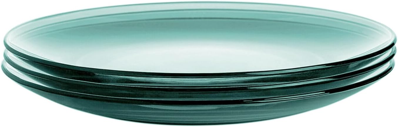 STP GOODS Glass Soup and Salad Bowl with Handles, Cobalt Transparent Glass Eating Plates, Circular Dinnerware for Salad, Bread, Dinner (Green Set 4)