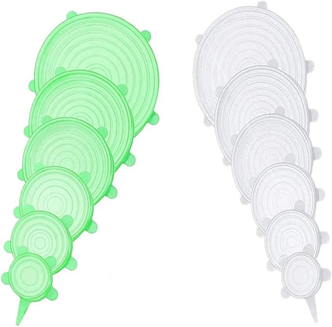 12 pcs Silicone Stretch lids set, Reusable Food Storage Covers,Silicone Bowl Covers,Flexible to Fit All Shape of Containers,Food Cover to Keep Food Fresh(6 Sizes,white&green)