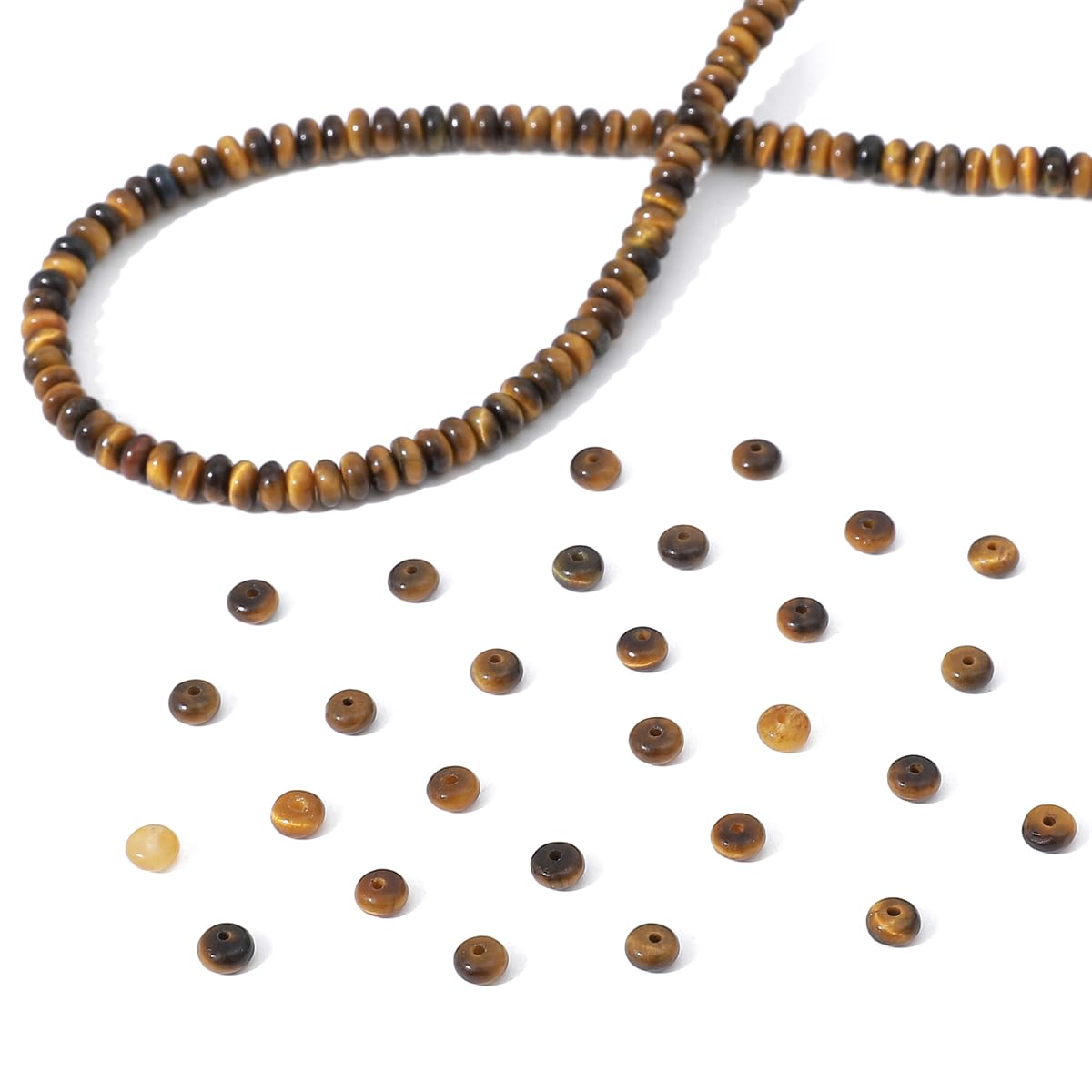 BEADIA Natural Yellow Tiger Eye Disk Stone Beads 4x2mm 160pcs Rondelle Loose Semi Gemstone Beads for Jewelry Making Design