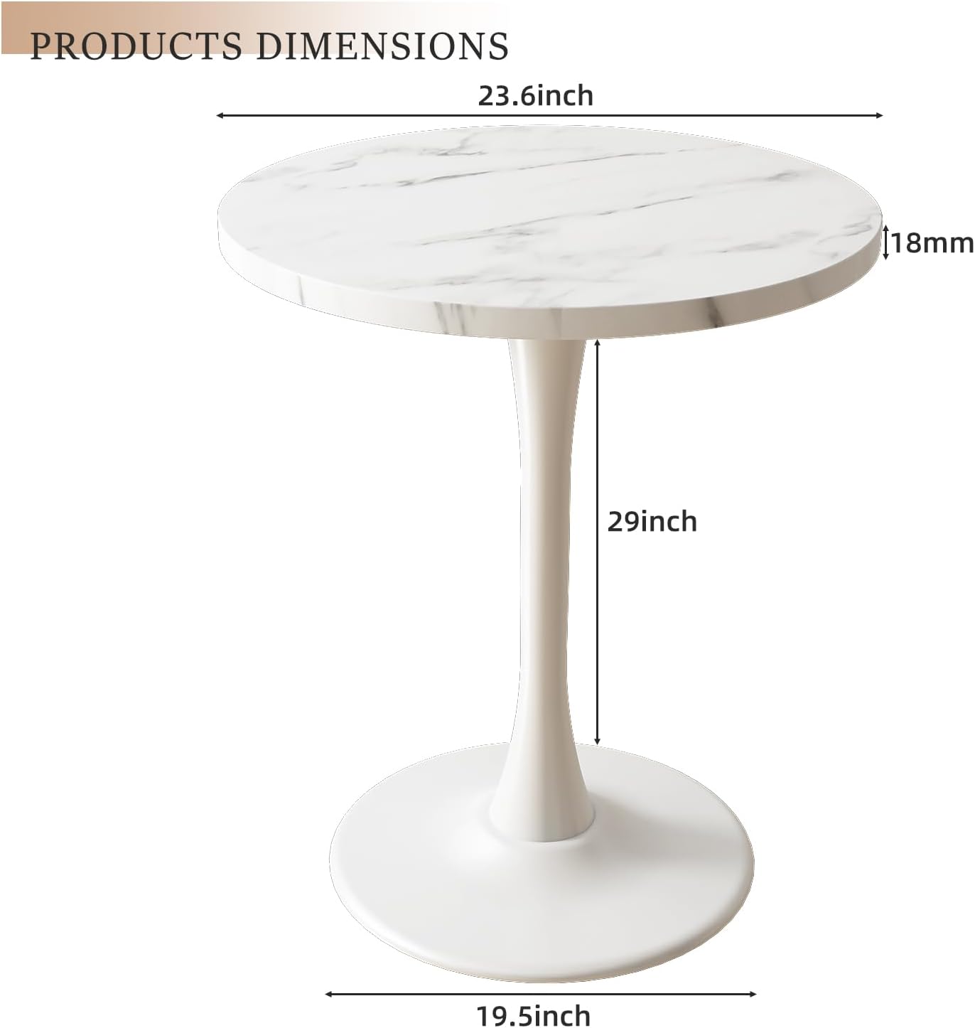 White Round Table Modern Dining Table Marble Texture Tulip Round Kitchen Table Mid Century Coffee Table for Living Room, 24 inch