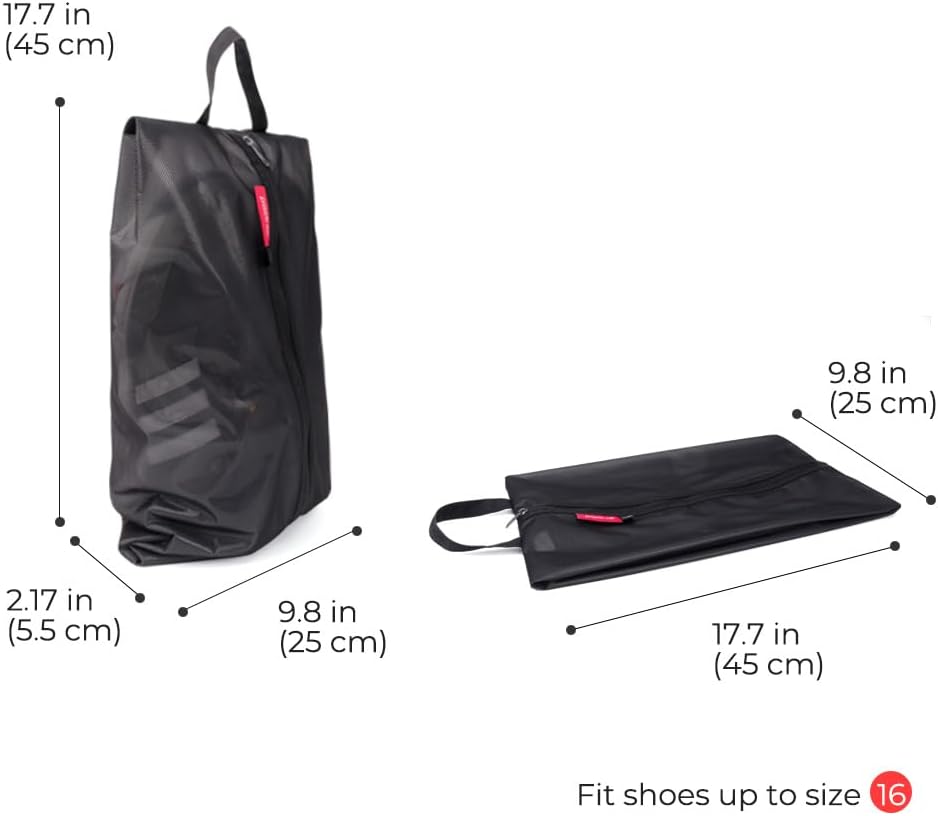 pack all Plus-Sized Shoe Bag for Travel, Water-Resistant Shoe Pouch for Gym, Odor-Resistant Soccer Cleats Bag for Sport (Black, 1-Pack)