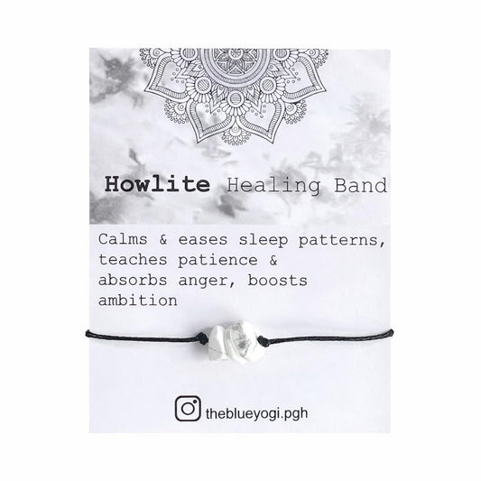 The Blue Yogi Howlite Healing Crystal Bracelet Anklet 2-in-1 Adjustable Tie Closure Anxiety Relief Sleep Calming Jewelry with Affirmation Card
