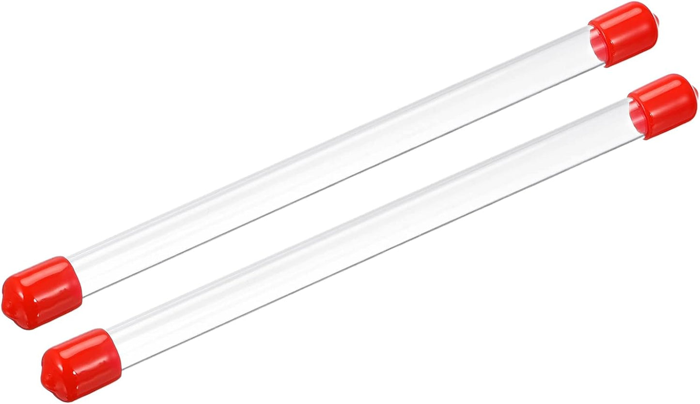 PATIKIL Clear Rigid Tube Round Plastic Tubing with Red Rubber Caps Polycarbonate Water Pipe, 305mm/ 12 Inch Length, 9mmx10mm/0.35"x0.4", 2 Set