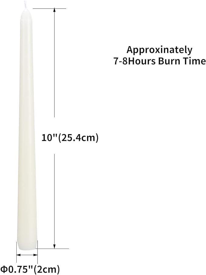 flamecan Ivory Taper Candles, Set of 20 Unscented and Smokeless 10 Inch Taper Candles Long Burning, Paraffin Wax with Cotton Wicks for Burning Approxinately 7-8 Hours Time