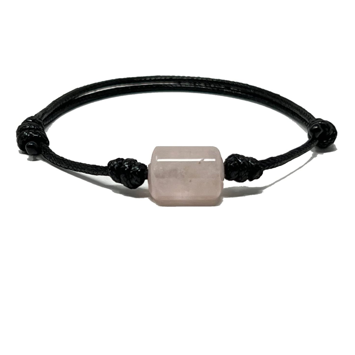 Luck Strings Rose Quartz Bracelet for Men and Women Adjustable Vegan Cord Unisex Pink Cylinder Gemstone Bead Minimalist Bracelet Chakra Inspired Meditation Gift