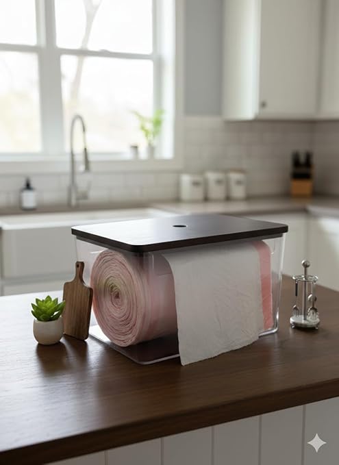 Nina's Stackable Storage With Wood Pine Top for Laundry Room Organization, Extra Large Trash Bag/Garbage Bag Dispenser, Under Sink Organizer, Pantry Organizers , Trash Holder