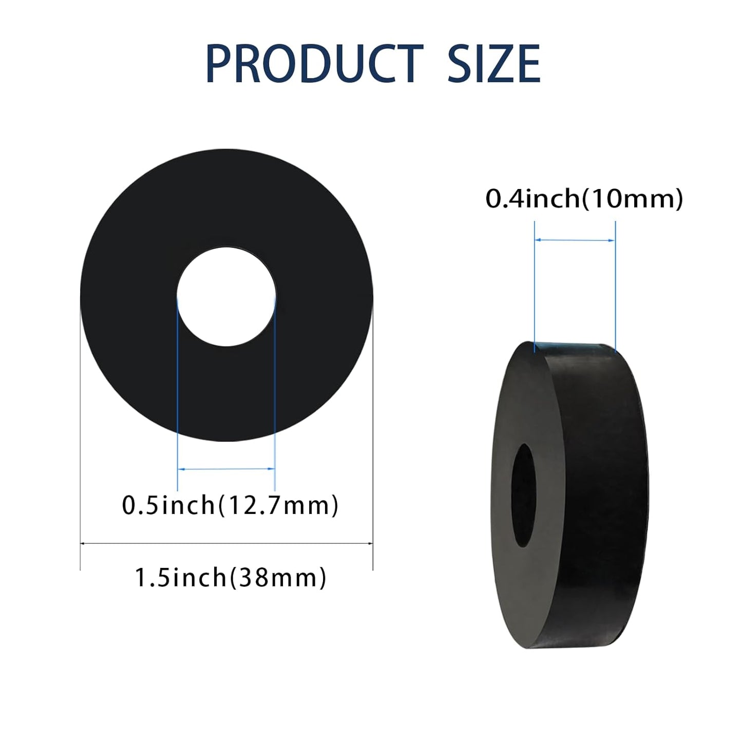 8Pcs Rubber Spacers, 1.5'' OD x 0.5'' ID x 0.4'' Thickness Thick Rubber Washers Black Round Vibration Isolation Bushings for Bolts, Car, Boat, Home (1.5'' OD x 0.5'' ID x 0.4'' Thickness)