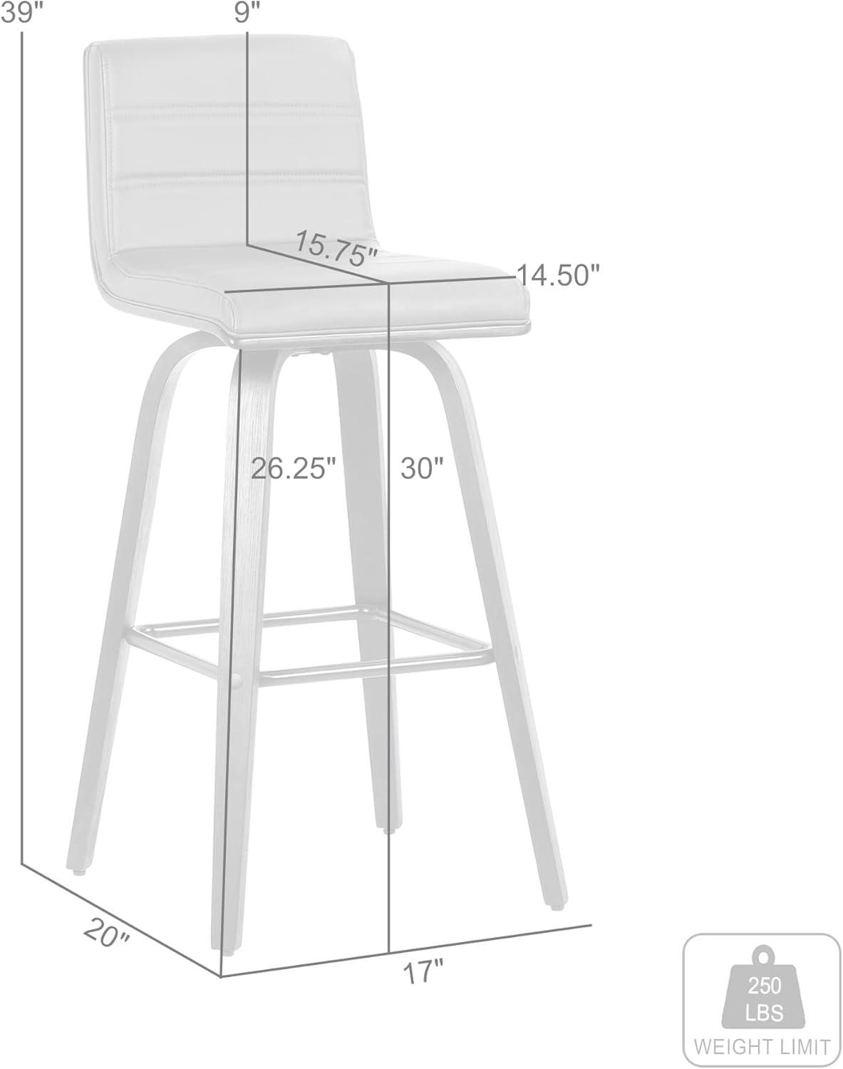 Armen Living Vienna 30" Swivel Bar Stool in Black Wood Finish with Gray Faux Leather - Set of 2