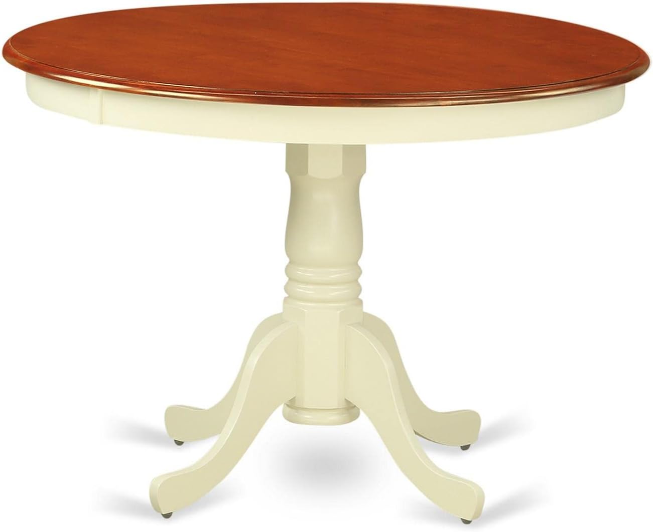 East West Furniture HLQU5-BMK-W 5 Piece Dining Table Set for 4 Includes a Round Kitchen Table with Pedestal and 4 Dinette Chairs, 42x42 Inch, Buttermilk & Cherry