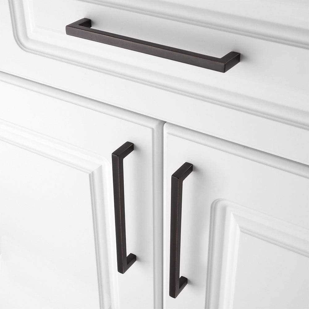 KOOFIZO Solid Square Bar Cabinet Handle - Oil Rubbed Bronze Furniture Pull, 6.3 Inch/160mm Screwhole Distance, 10-Pack for Kitchen Cupboard Door, Bedroom Dresser Drawer, Bathroom Wardrobe Hardware